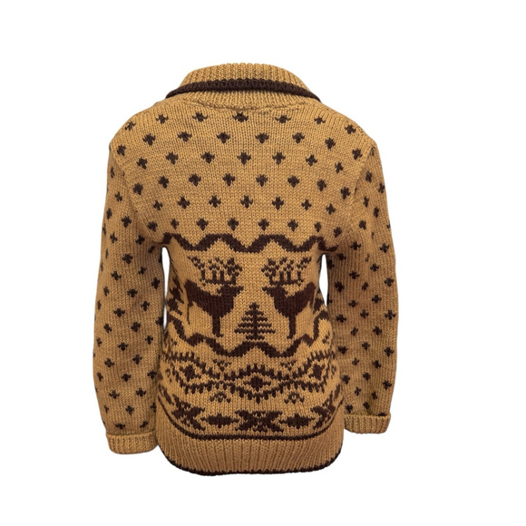 Hand Knit Womens Cowichan Sweater Pullover Heavy Wool Deer Brown Sz. S / M - Picture 4 of 5